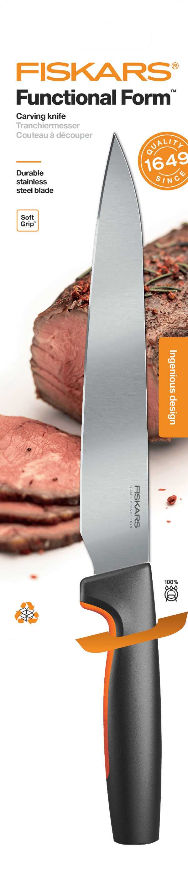 Fiskars Functional Form køkkenkniv til kød, biffar og ribbenssteg 21 cm