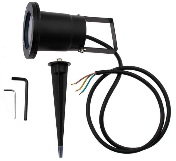 LED havelampe, GU10, IP65, vandtæt, sort, med 1m kabel