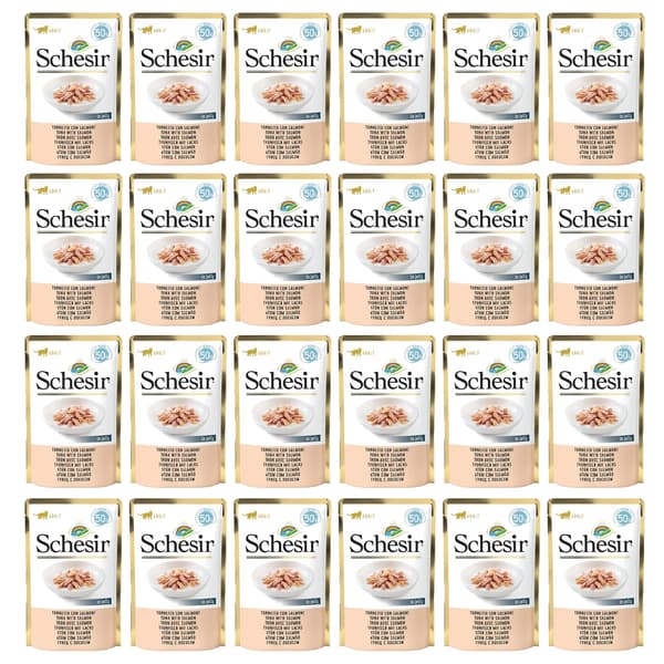 SCHESIR vådfoder til katte med tun og laks, enkelt portion, 24 x 50 g