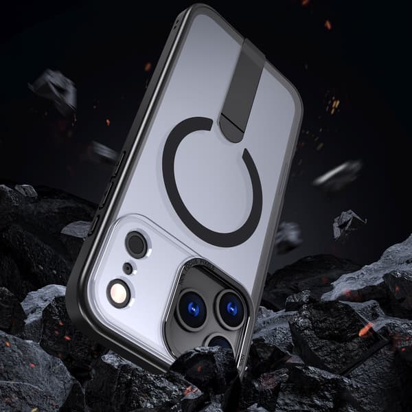 iPhone 17 Pro Max Hybrid Armor X MagSafe-etui med stativ - Sort