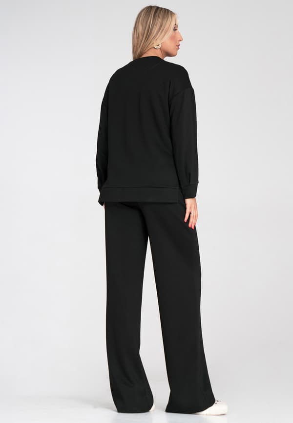 Damesweatshirt uden hætte - Asymmetrisk damesweatshirt - Sort M1203 størrelse S/M