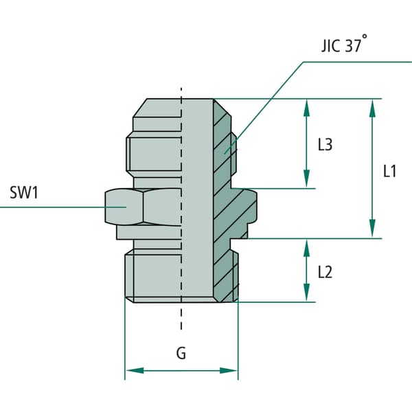 Lige hydraulisk forbindelse 7/16"JIC G1/2" 350bar