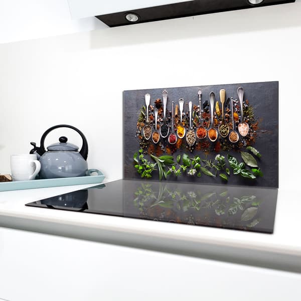 Skyddsplatta i glas för spisen 90x52 Kryddor