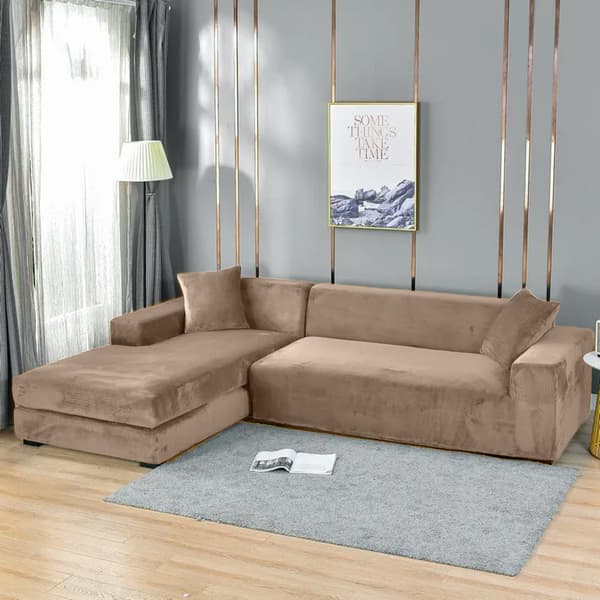 Sofföverdrag 3-sitsig soffa kamelfärgad velour