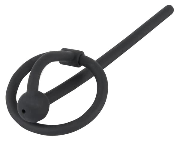 Penisplug Dilatator med Kugle og Glansring Sort