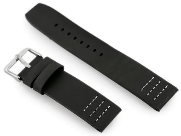 Læderurrem W39 - sort/hvid 22mm