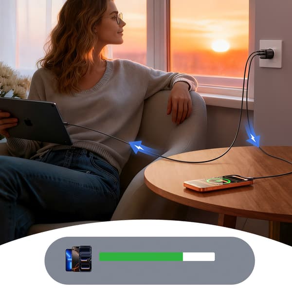 USB-A USB-C Vægoplader med USB-C Kabel - iPhone Lightning 33W - Sort