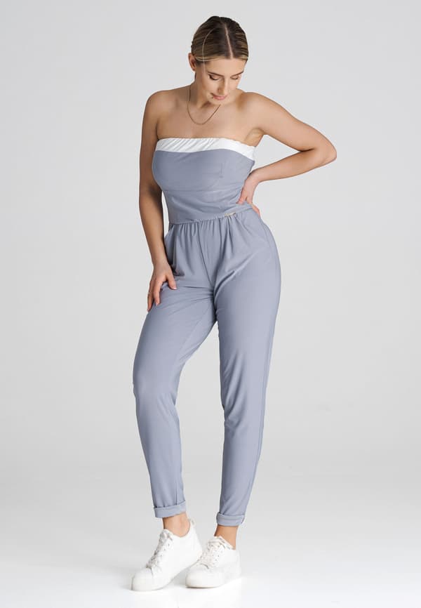 Løs jumpsuit med volanger grå størrelse M