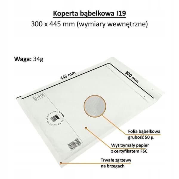 Boblekuvert I19 HVID E-PAKKE x10 stk.