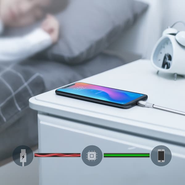 Flätad kabel USB-A - USB-C QC 3.0 3A 0,5m - vit