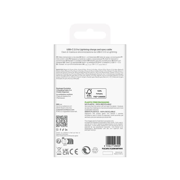 USB-C - iPhone Lightning TPE 20W 3m Kabel - Hvid