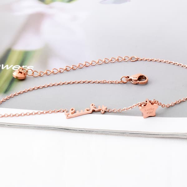 PULSERA DE TOBILLO DE LA SUERTE DE ORO ROSA