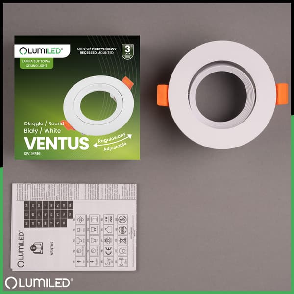 Halogenarmatur infälld rörlig rund vit GU10 MR16 VENTUS Lumiled