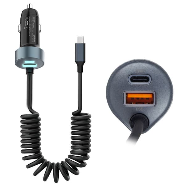Biloplader 12V USB-C 65W med 2x USB-C, USB-A og Quick Charge