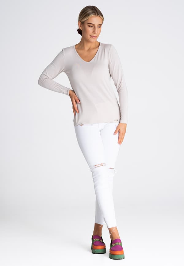Damblus langærmet bluse beige størrelse S