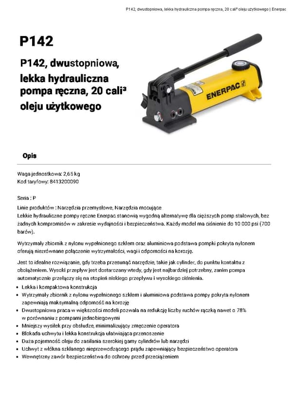 ENERPAC P142 tvåstegs handpump