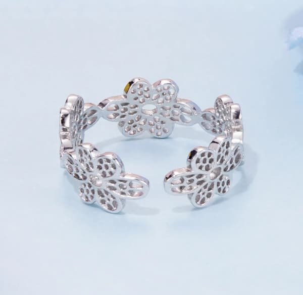 Silverring Justerbar Ring Genombrutna Blommor Silver 925 Trusky