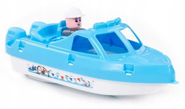 Motorbåd til vandleg, flydende med figur, stor 33 cm