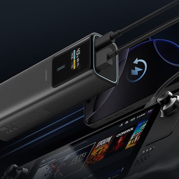 Powerbank 10000mAh USB-C USB-A 150W - sort