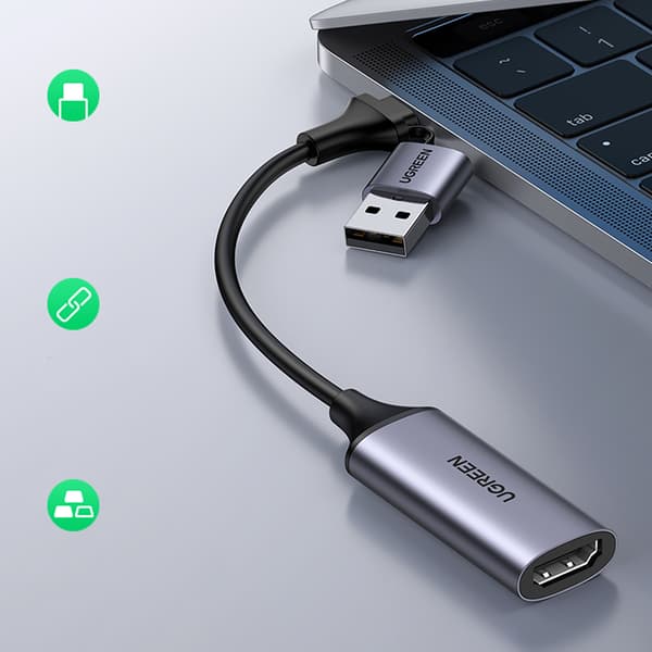 HDMI (hona) - USB-A / USB-C (hane) adapter - grå
