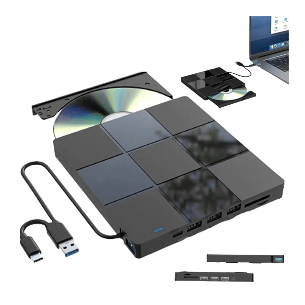 Eksternt drev CD/DVD-brænder til Windows/Mac/Linux 4xUSB 1xUSB-C SD/TF
