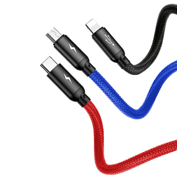 3-i-1-kabel USB-A - micro-USB / iPhone Lightning / USB-C 3.5A 0.3m - svart