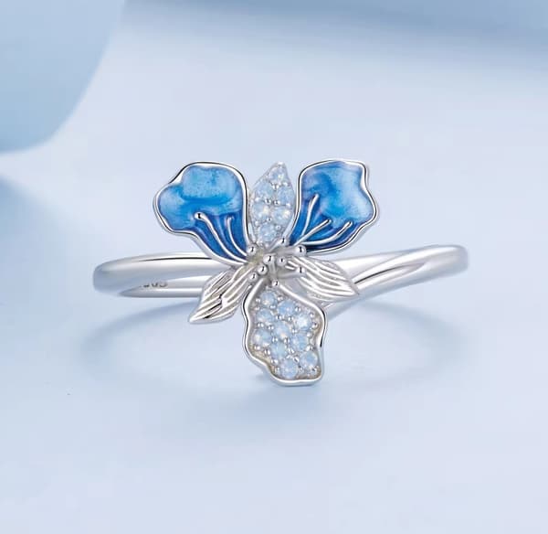 Silverring Justerbar Ring Blomma Iris Silver 925