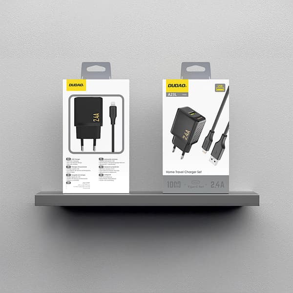 USB-A vægoplader med USB-A kabel - iPhone Lightning 2.4A GaN EU - Sort