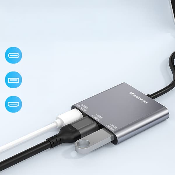USB-C Jakohub USB-C USB-A HDMI PD 10 Gb/s 4K - harmaa