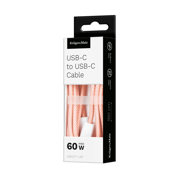 Kruger og Matz Basic USB-C til USB-C kabel 60W 1,5 m pink