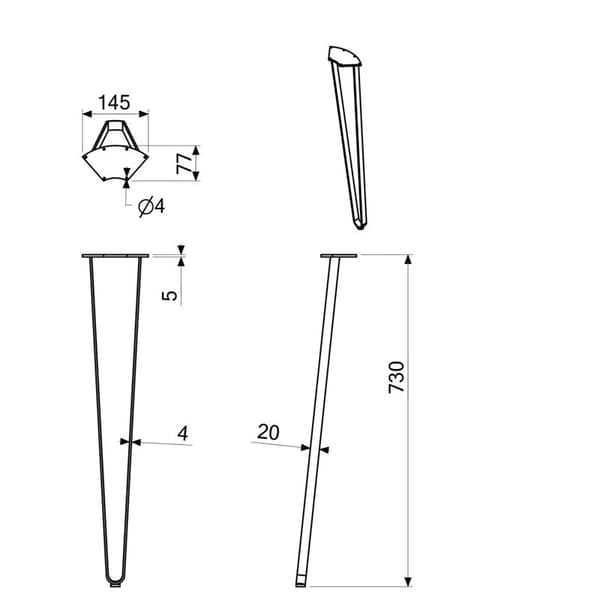 HÅRNÅL dobbelt flad barben 40 cm SORT