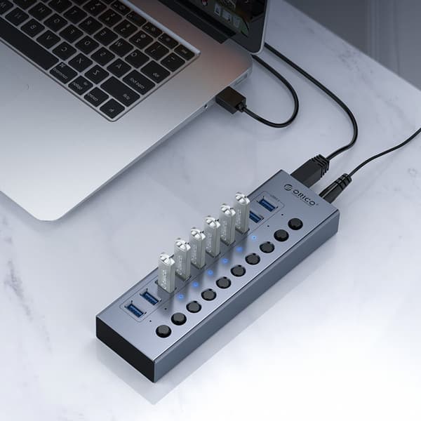 BT2U3-10AB Hubb med 10x USB-A-switchar - Grå