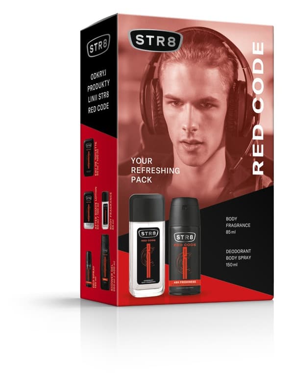 STR 8 Red Code Gavesæt (Naturlig Deodorant Spray 85ml + Deodorant Spray 150ml)