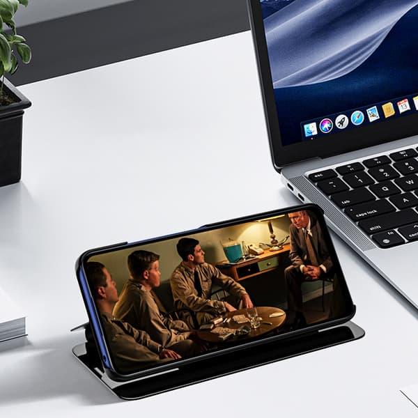 iPhone 16e Clear View-skal med vikbart skydd – Blå