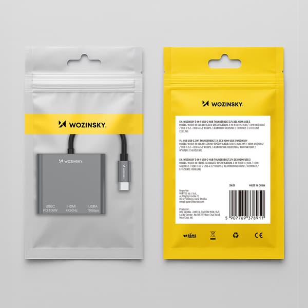 USB-C Jakohub USB-C USB-A HDMI PD 10 Gb/s 4K - harmaa