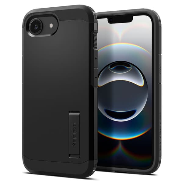 iPhone 16e cover med robust Armor MagSafe-stativ - sort