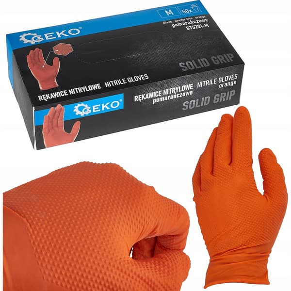 GEKO Solid Grip nitrilhandsker orange M 50 stk.