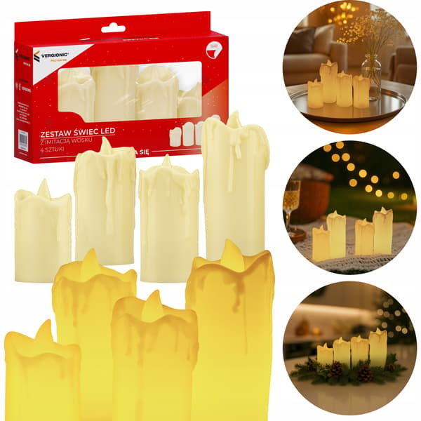 Set med 4 LED-ljus med imitationsvax, kräm, VERGIONIC