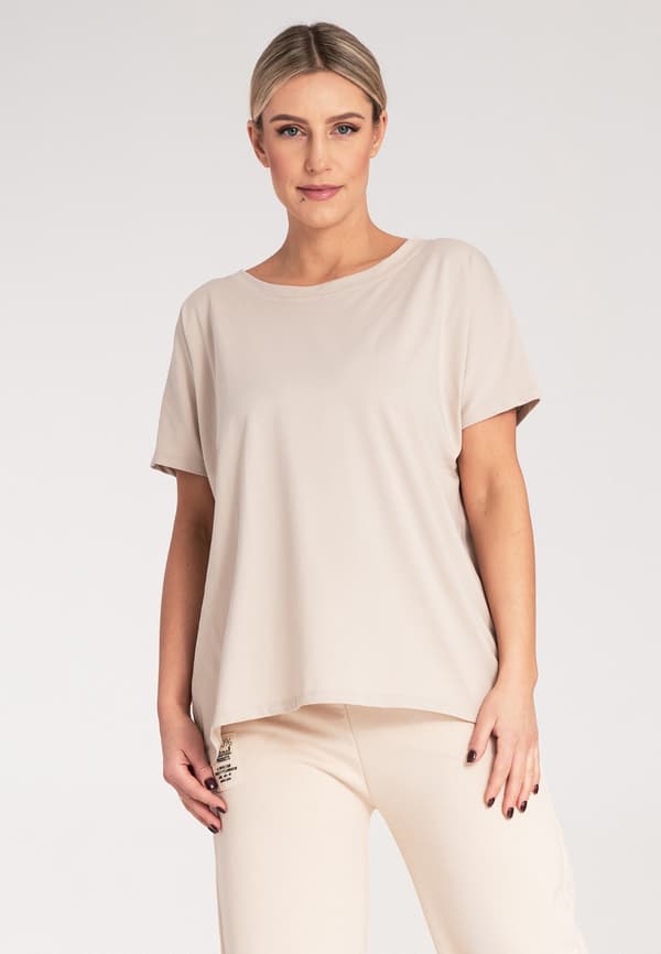 Asymmetrisk dametshirt beige M1164