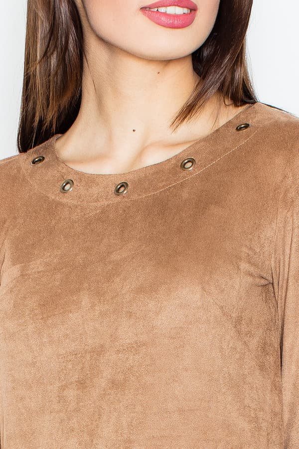 M455 elegant brun långärmad mockaklänning storlek S