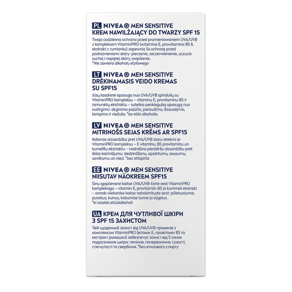 Nivea MEN Sensitive Soothing -kosteusvoide miehille SPF 15, E- ja B5-vitamiini, 75 ml