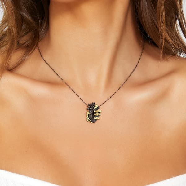 Collar de cadena de corazón negro de plata S925