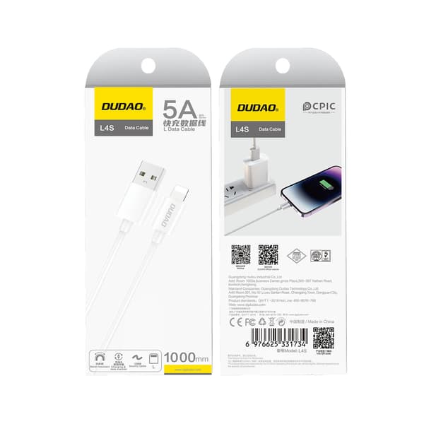L4SL USB-A Laddkabel - iPhone Lightning 2A 1m - Vit