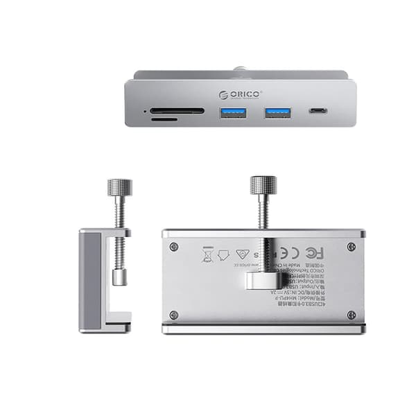 MH5PC Klemmemonteret USB-C / USB-A USB-C SD TF Hub - Sølv