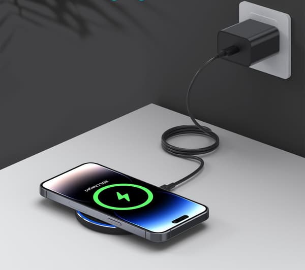 KOANNI 20W LED trådløs QI-induktionslader + 1M USB-C-kabel