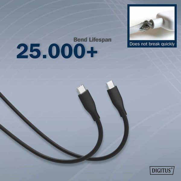 DIGITUS silikone strømkabel USB-C - USB-C, USB 2.0 60W, 2m sort