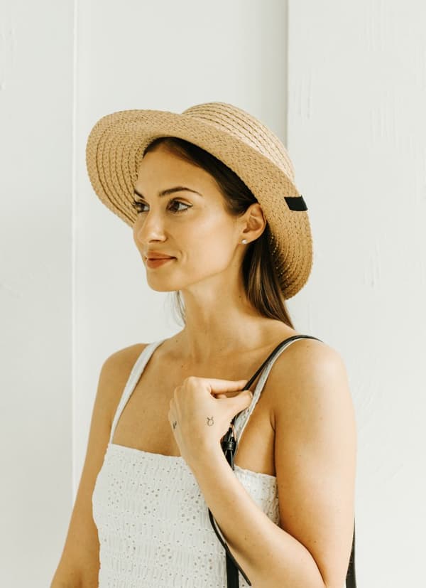 BSK-02 BEIGE PANAMA raffia strandhatt