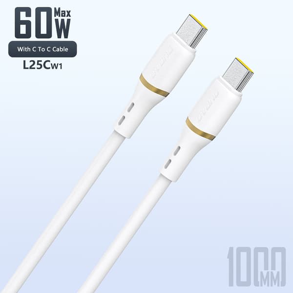 USB-C 60W silikonkabel 1m - Vit
