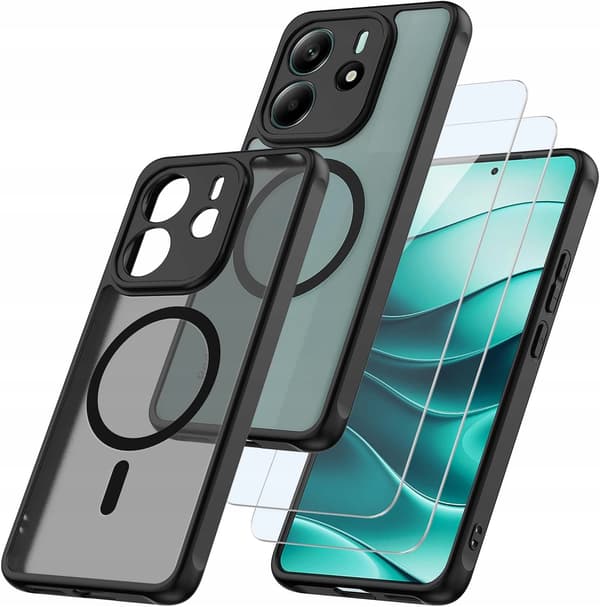 MAGSAFE SORT MATET ETUI TIL XIAOMI REDMI NOTE 14 5G + 2x GLAS