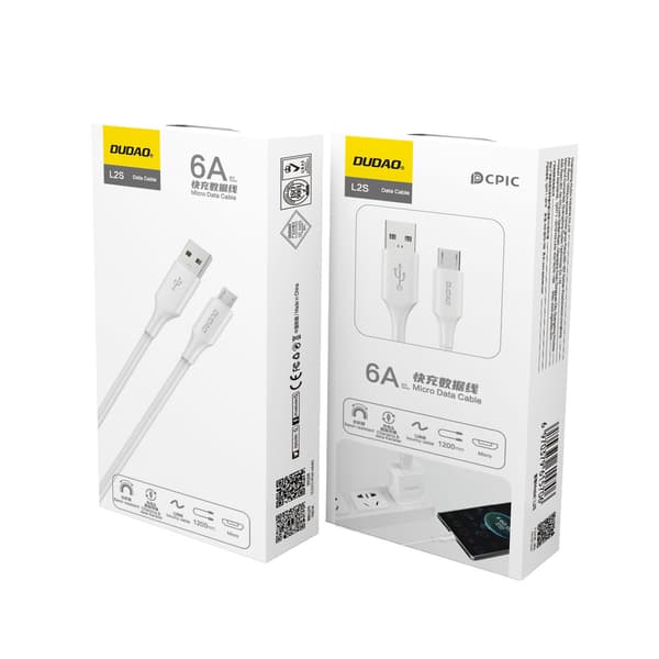 USB-A - micro USB 6A -kaapeli 1,2 m - valkoinen